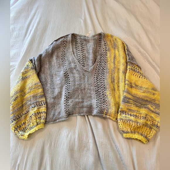 Free People Sweaters - Free people yellow gray color block sweater S oversized EUC
